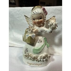 VINTAGE AUGUST BIRTHDAY ANGEL FIGURINE GIRL NAPCO A1368 SPAGHETTI PICNIC BASKET